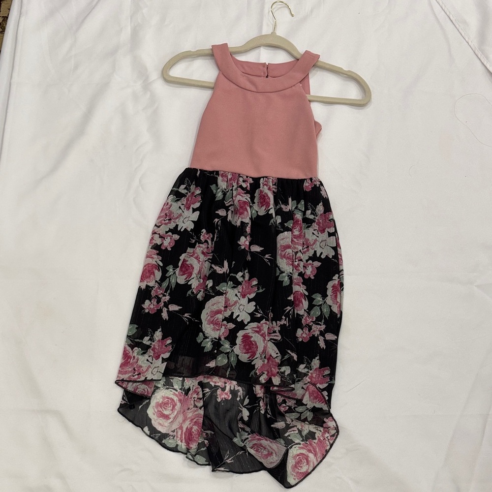 Speechless Pink Bodice Black Floral High-Low Dress